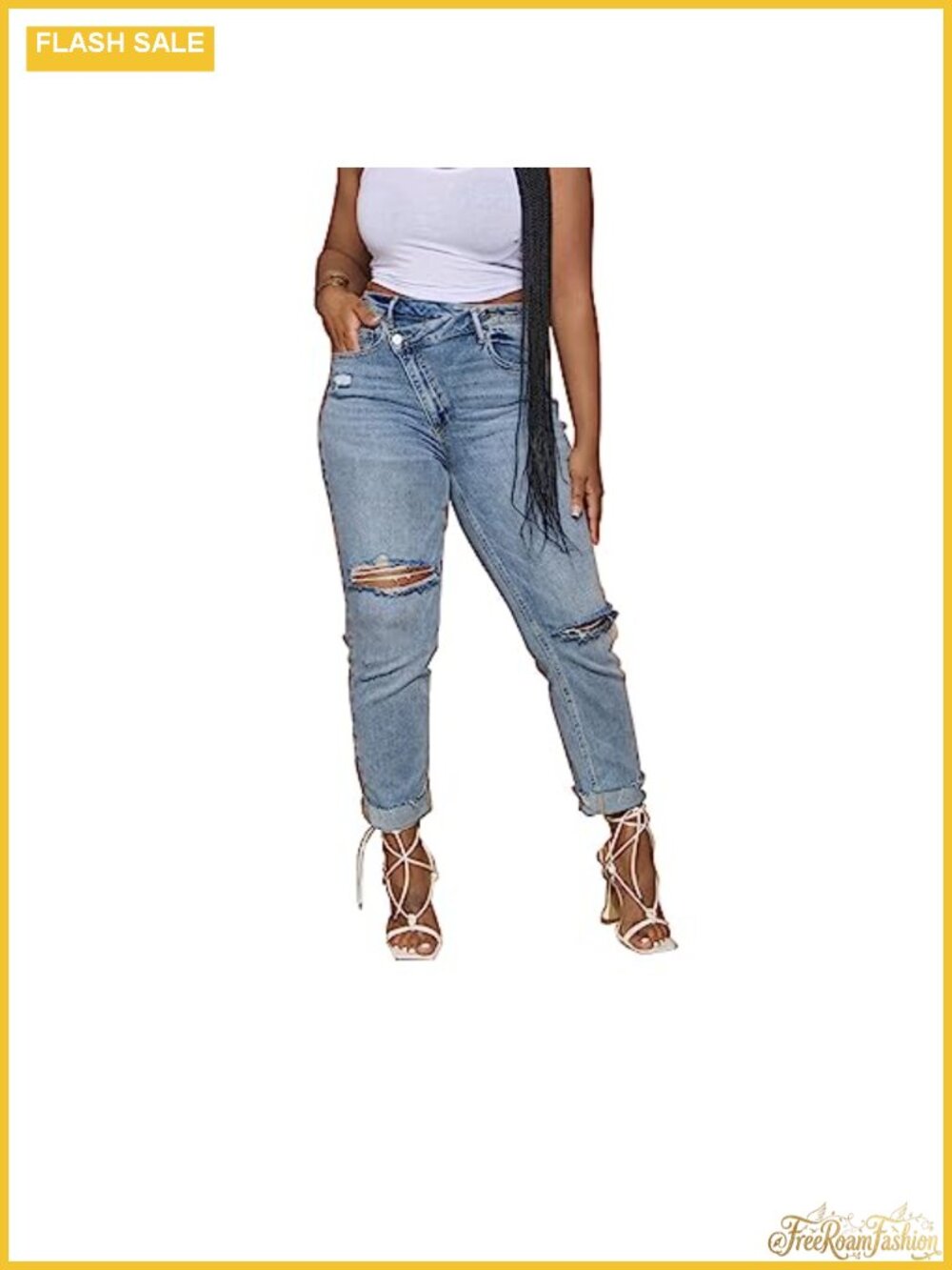 Women's Boyfriend Jeans Ripped Distressed Stretchy Skinny Denim Pants Mid Rise